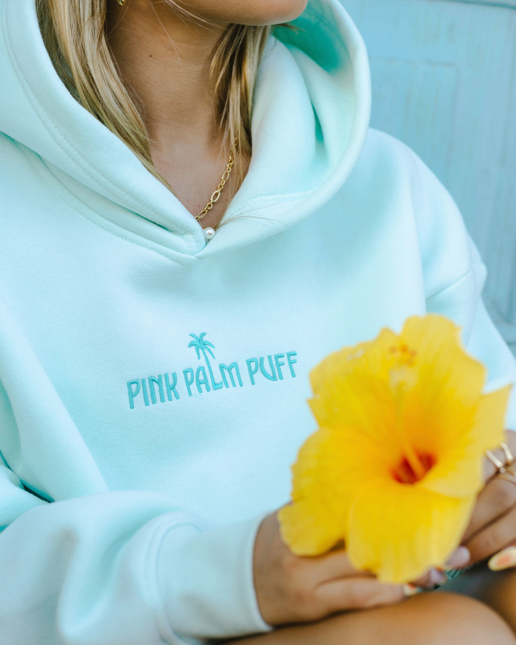 Classic Puff Hoodie, adjustable drawstring hood and pocket, in Mint Breeze - coastal preppy aesthetic beach style by Pink Palm Puff