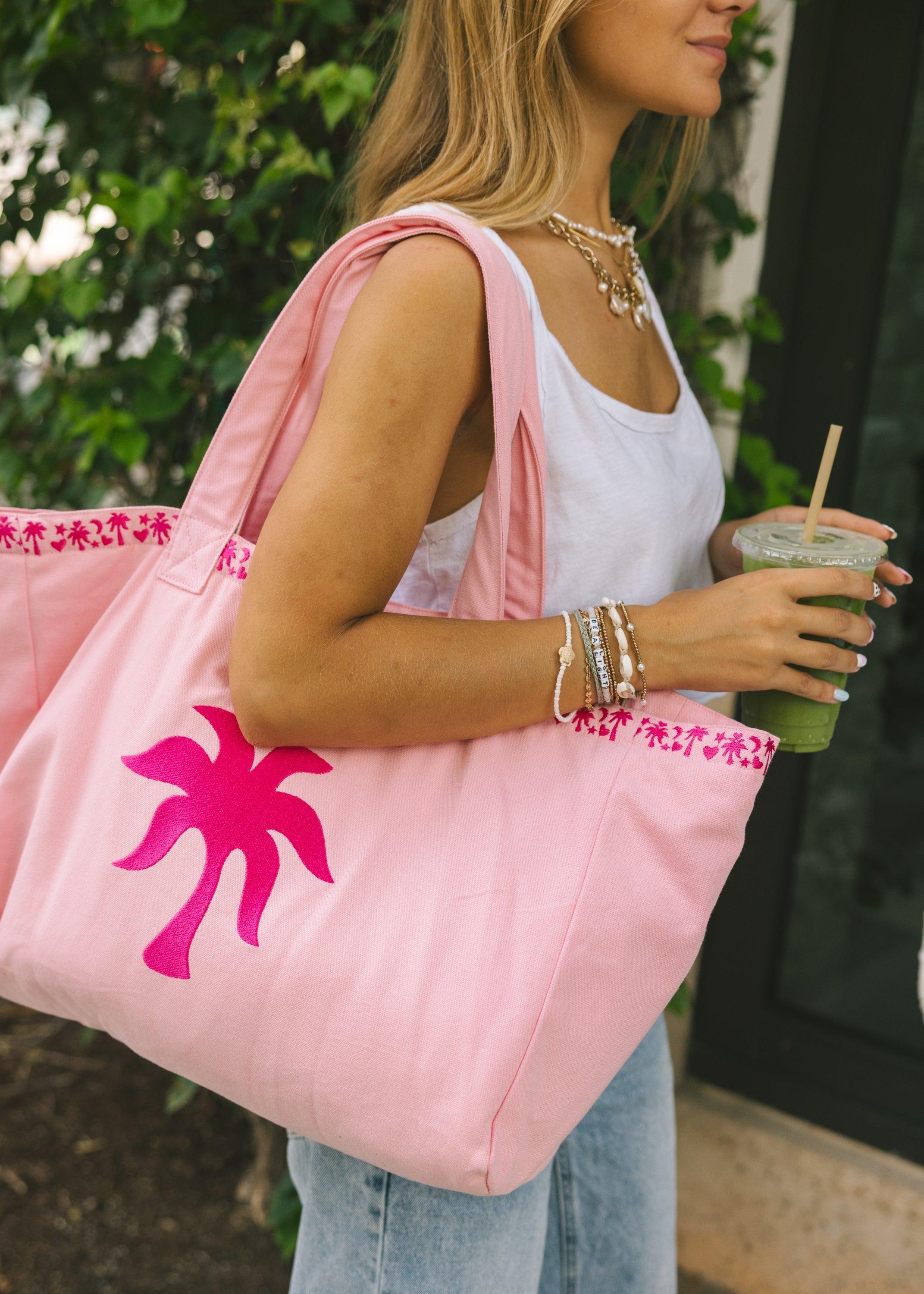 Couture Carryall, spacious reversible design, in Blush Bay (Reversible) - coastal preppy aesthetic beach style by Pink Palm Puff