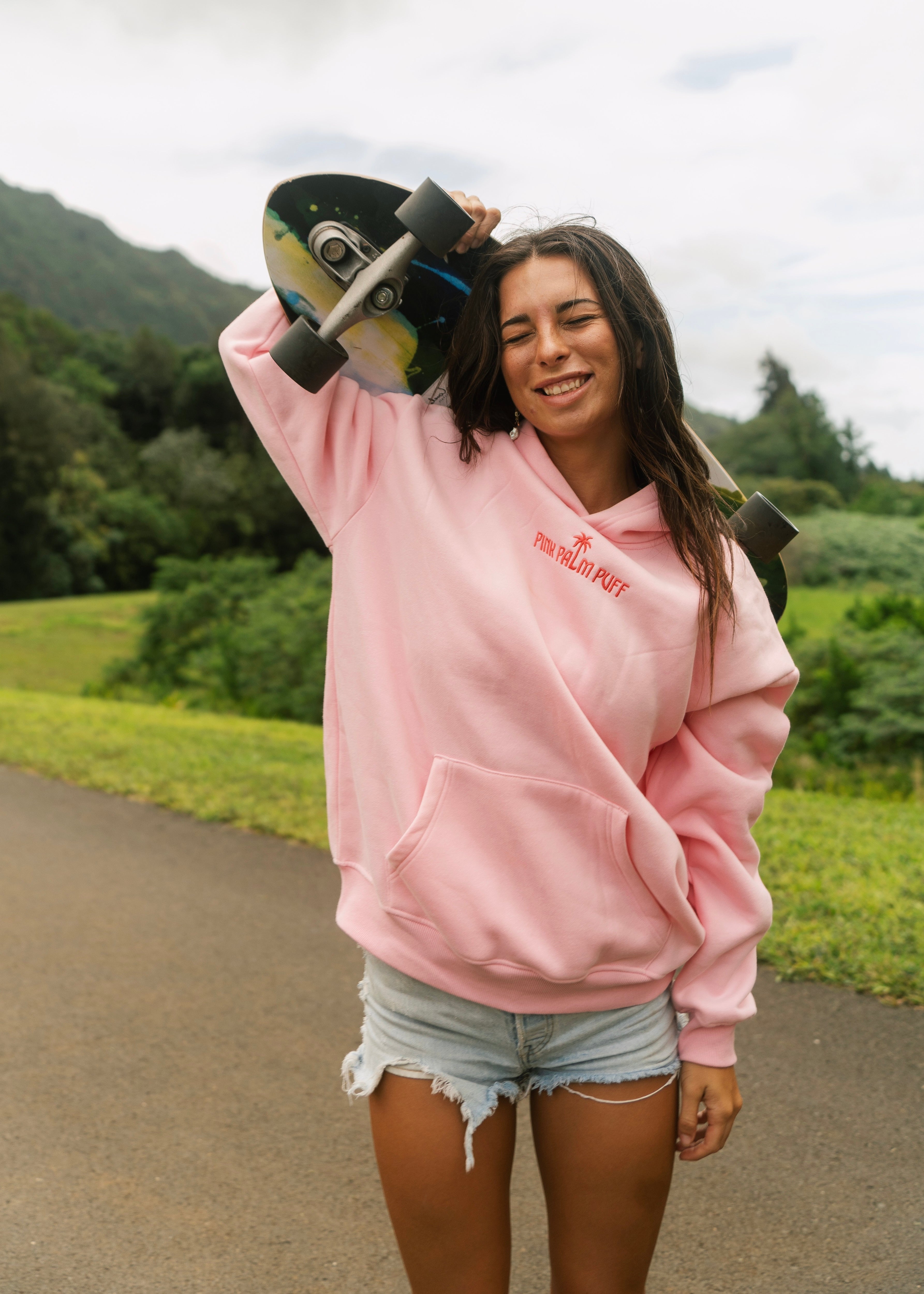 Classic Puff Hoodie, adjustable drawstring hood and pocket, in Pink - coastal preppy aesthetic beach style by Pink Palm Puff