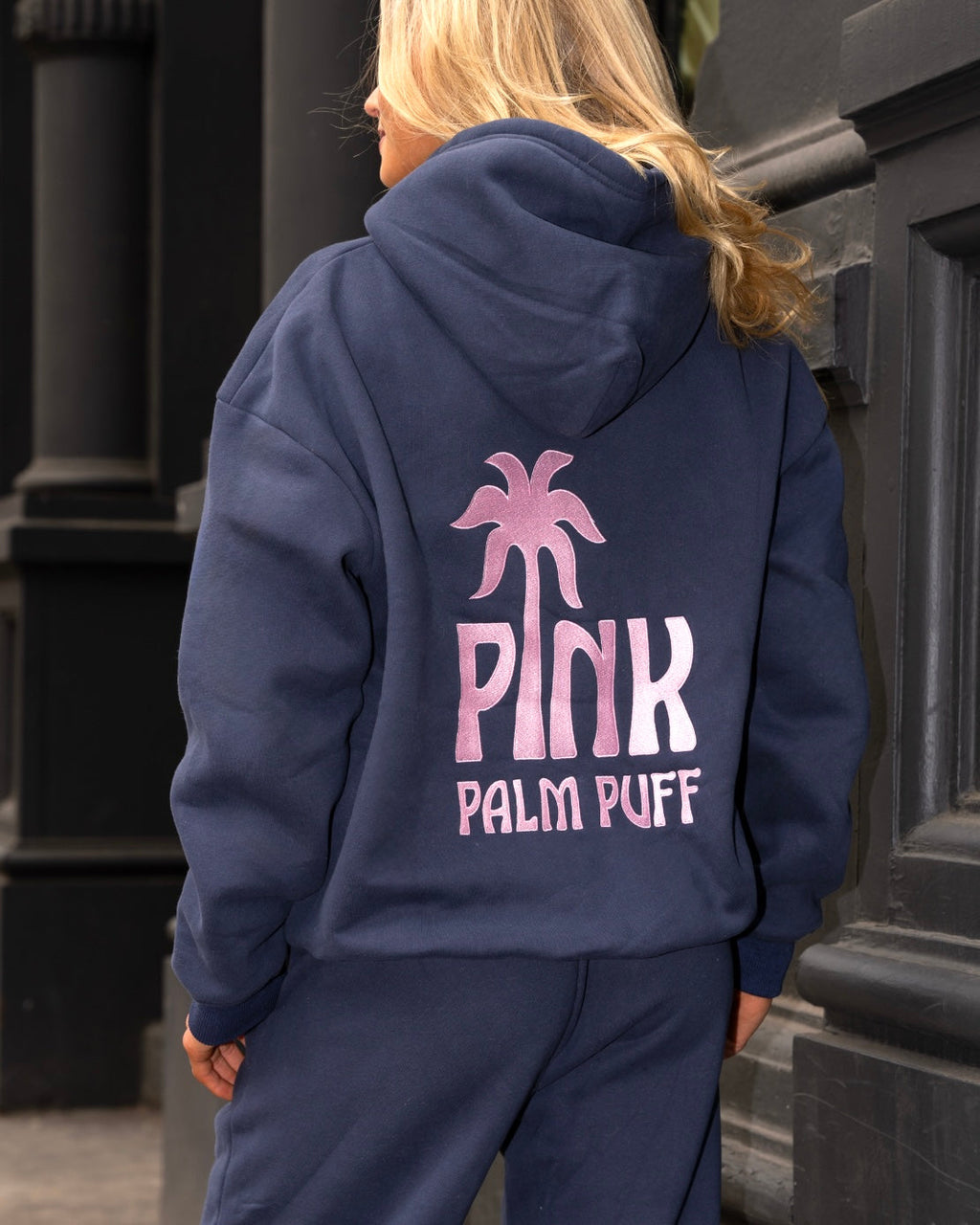 Classic Puff Hoodie, adjustable drawstring hood and pocket, in Navy - coastal preppy aesthetic beach style by Pink Palm Puff