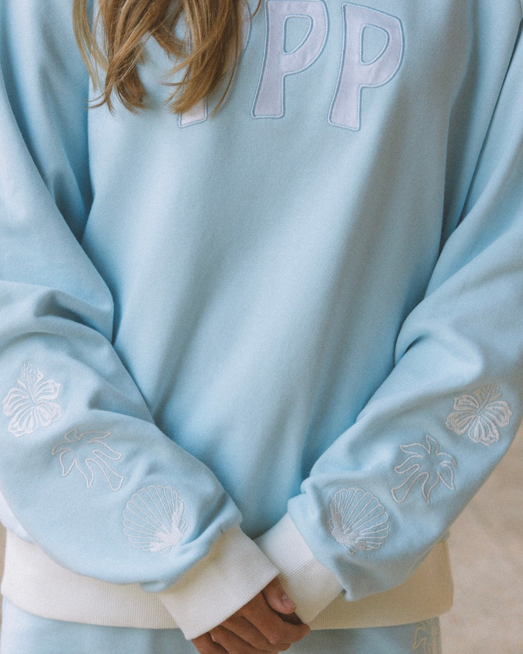 Classic Crew, ribbed crew neckline and relaxed fit, in Blue Breeze - coastal preppy aesthetic beach style by Pink Palm Puff