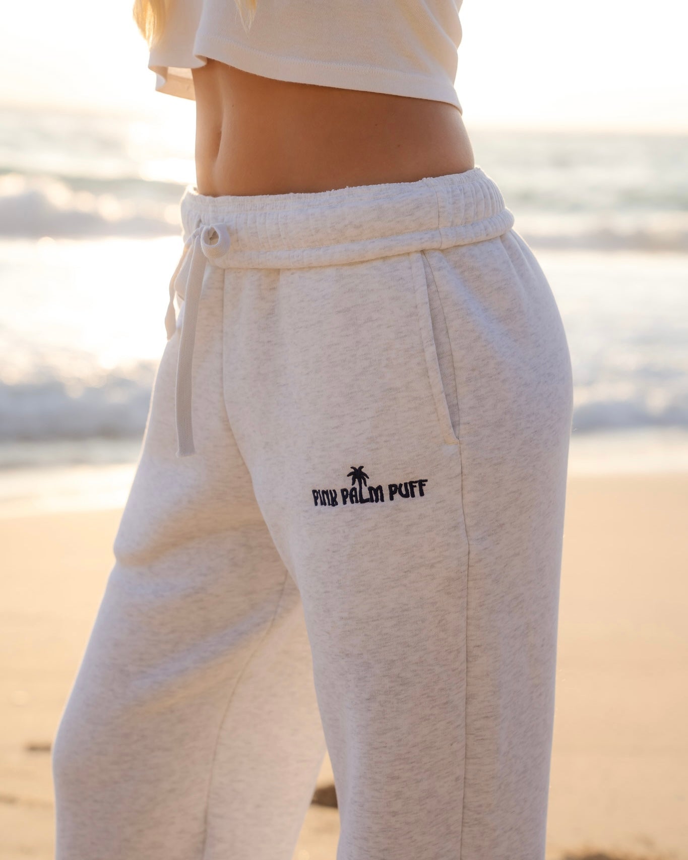 Classic Sweatpants, relaxed fit with an elastic waistband and side pockets, in Cloud - coastal preppy aesthetic beach style by Pink Palm Puff