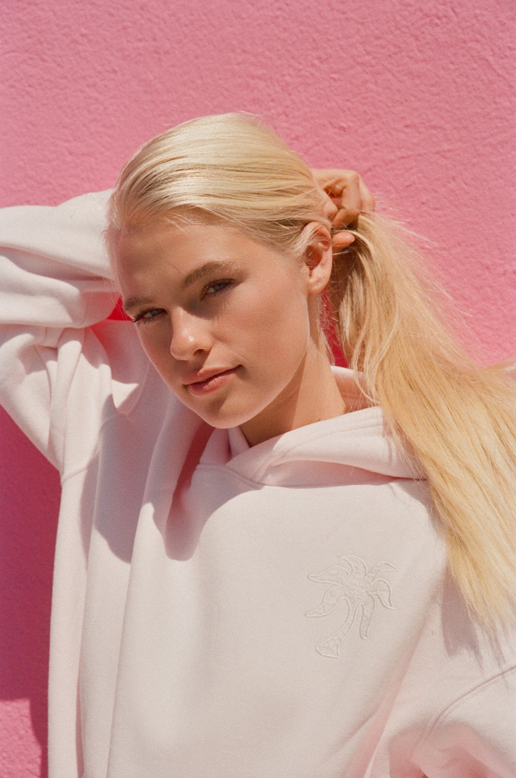 "Lacy" Hoodie, adjustable drawstring hood and pocket, in Angel Pink - coastal preppy aesthetic beach style by Pink Palm Puff