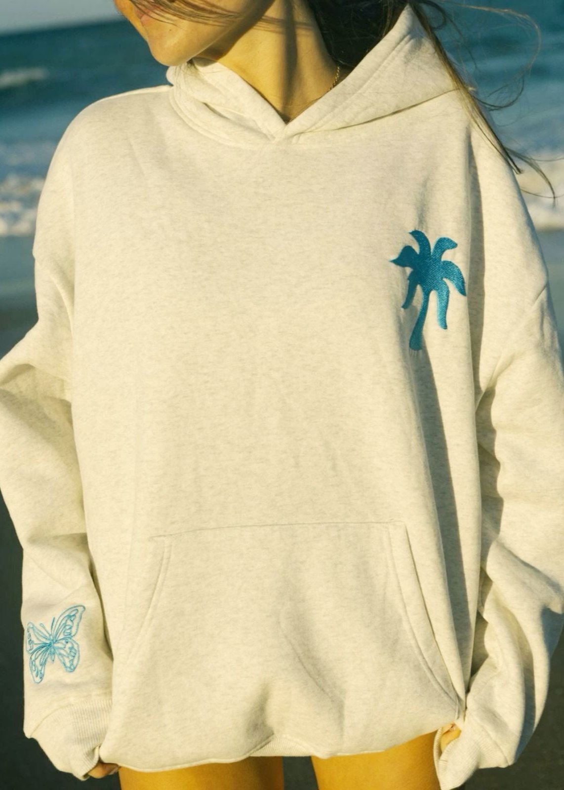 "To Live For the Hope of it All" Hoodie, adjustable drawstring hood and pocket, in Heather - coastal preppy aesthetic beach style by Pink Palm Puff