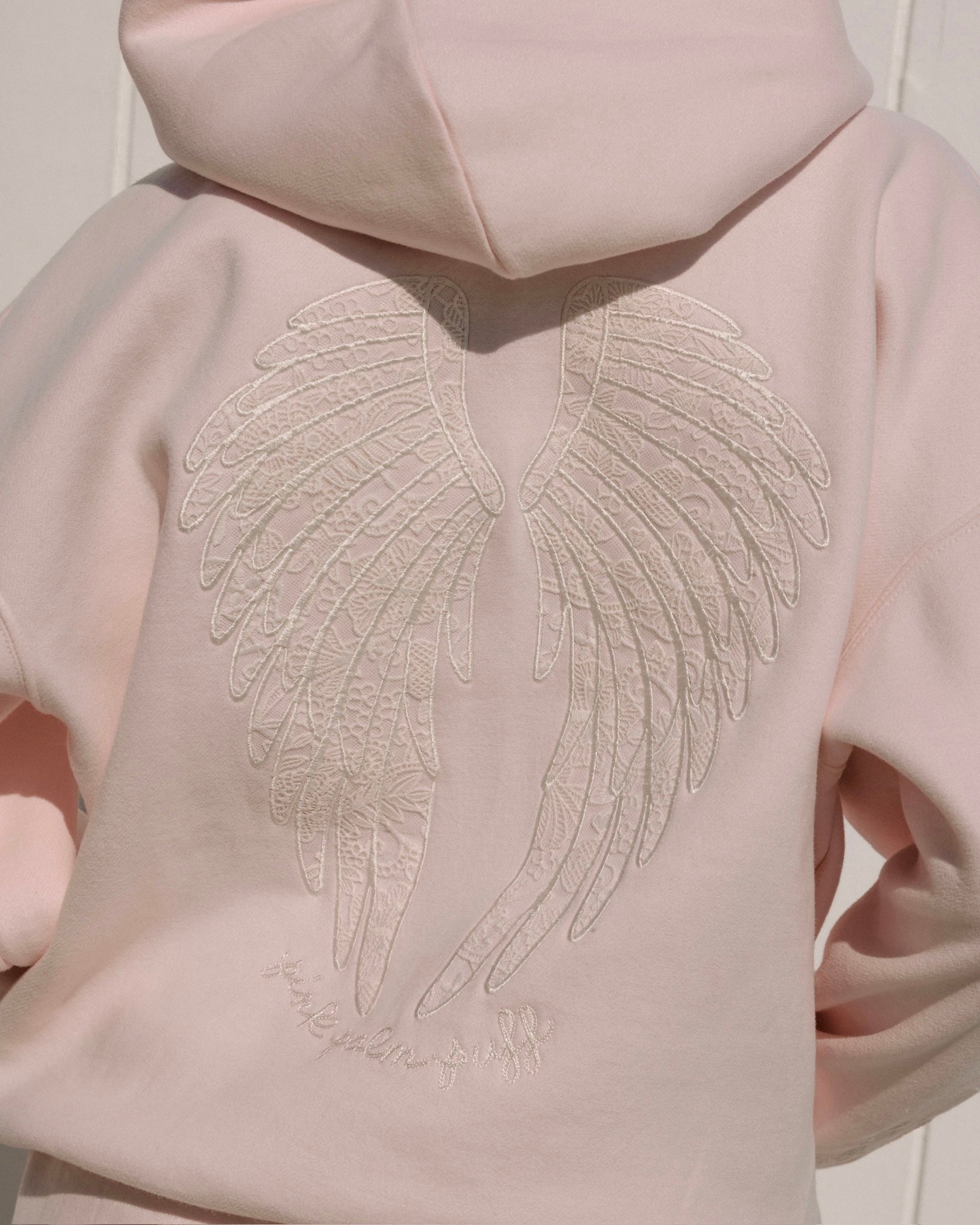 "Lacy" Hoodie, adjustable drawstring hood and pocket, in Angel Pink - coastal preppy aesthetic beach style by Pink Palm Puff