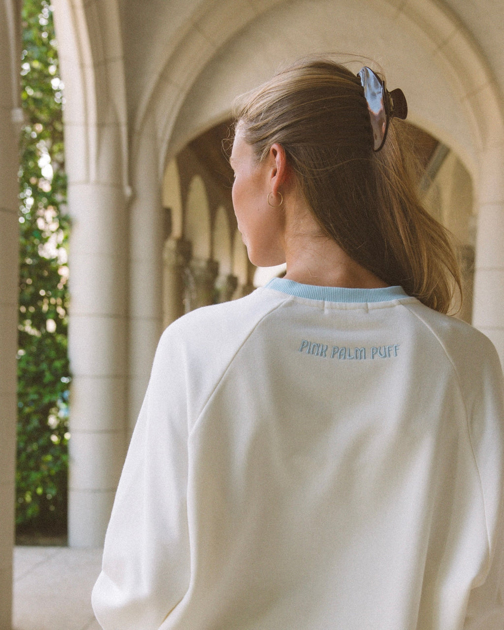 Classic Crew, ribbed crew neckline and relaxed fit, in Seasalt - coastal preppy aesthetic beach style by Pink Palm Puff
