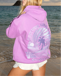 "Everything Comes in Waves" Hoodie, adjustable drawstring hood and pocket, in Açai - coastal preppy aesthetic beach style by Pink Palm Puff