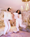"Lacy" Wideleg Sweatpants, relaxed wide-leg fit with an elastic waistband, in Angel Pink - coastal preppy aesthetic beach style by Pink Palm Puff