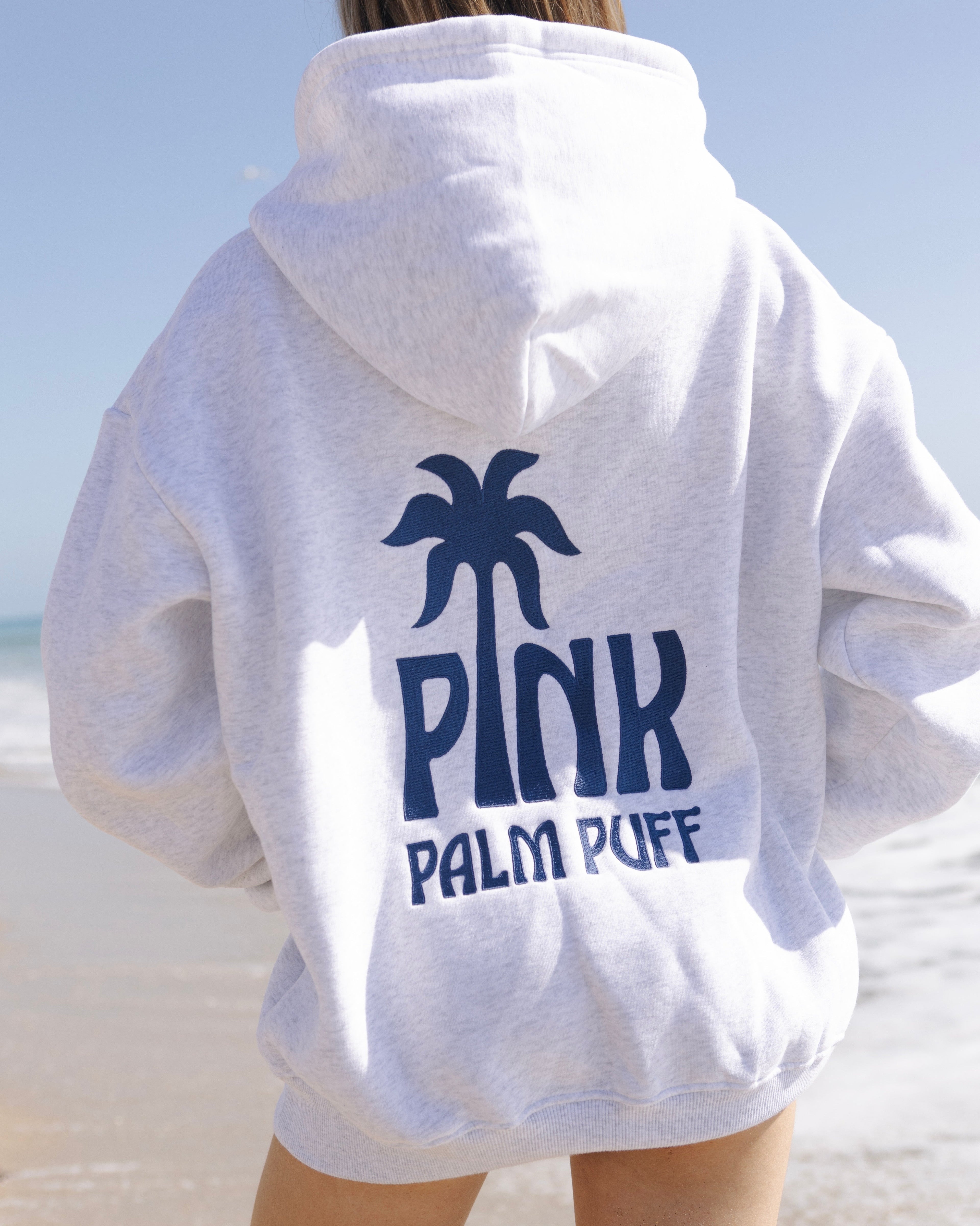 Classic Puff Hoodie, adjustable drawstring hood and pocket, in Cloud - coastal preppy aesthetic beach style by Pink Palm Puff