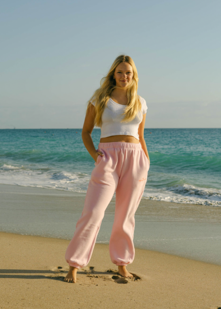 Puff Sweatpants, relaxed fit with an elastic waistband and side pockets, in Pink - coastal preppy aesthetic beach style by Pink Palm Puff