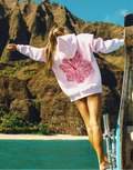 "Hawaii Hibiscus" Hoodie, adjustable drawstring hood and pocket, in Blush - coastal preppy aesthetic beach style by Pink Palm Puff