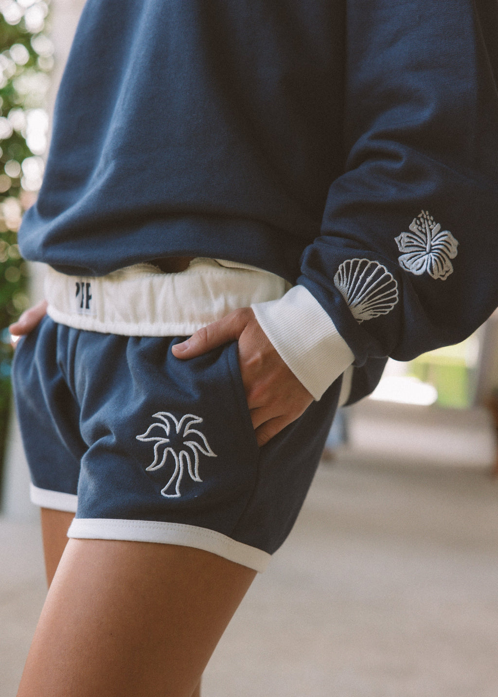 Signature Short, drawstring waist and side pocket, in True Navy - coastal preppy aesthetic beach style by Pink Palm Puff