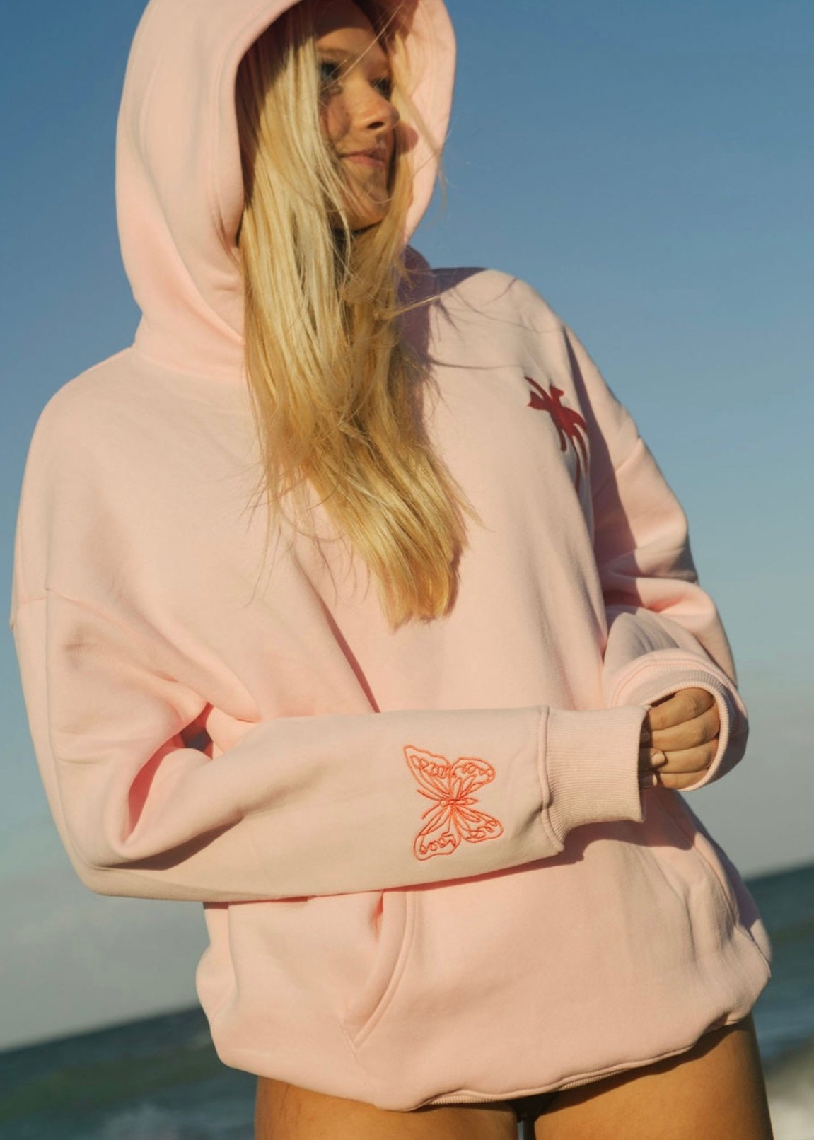 "To Live For the Hope of it All" Hoodie, adjustable drawstring hood and pocket, in Pink - coastal preppy aesthetic beach style by Pink Palm Puff