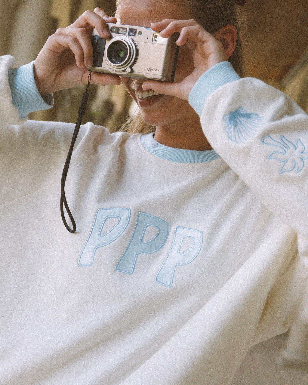 Classic Crew, ribbed crew neckline and relaxed fit, in Seasalt - coastal preppy aesthetic beach style by Pink Palm Puff